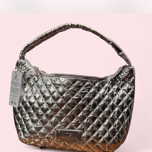 Heartlove Metallic Quilted Shoulder Bag in Silver